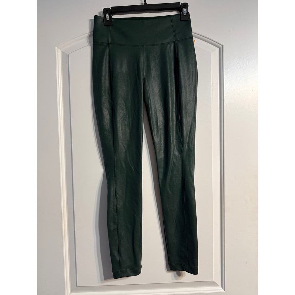 Athleta Delancey Gleam Tight S Green Faux Leather High Rise Legging Edgy Pockets